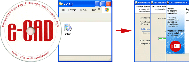 Uruchom plik setup.exe znajdujący się na płycie CD z nakładką e-CAD na AutoCADa®/ZwCADa®