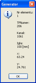 Okno nakładki e-CAD z informacją o parametrach punktu