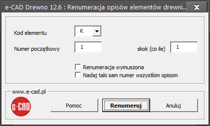 Opis elementu drewnianego - renumeracja