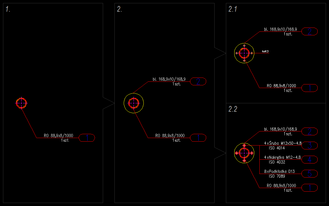 Połączenie doczołowe rury okrągłej z blachą okrągłą wykonane przy użyciu nakładki e-CAD Połączenia