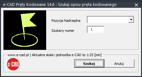 Okno dialogowe szukania opisów prętów kodowanych