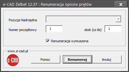 Strzemiono i pręt zbrojeniowy - renumeracja opisu