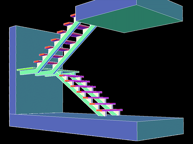 Model schodów 3D wygenerowany przez nakładkę e-CAD